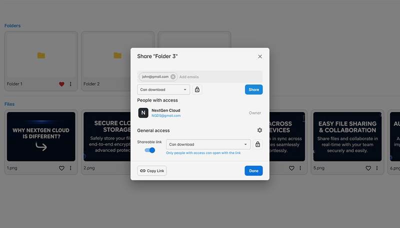 NGDS file sharing download permission interface