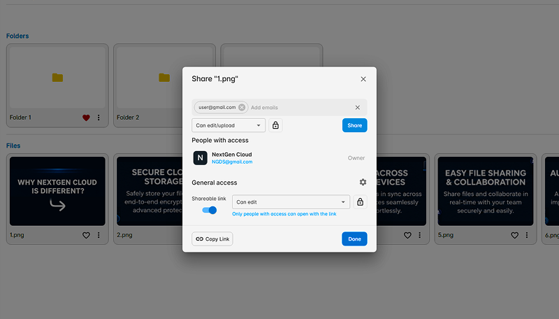 NGDS file sharing edit permission interface